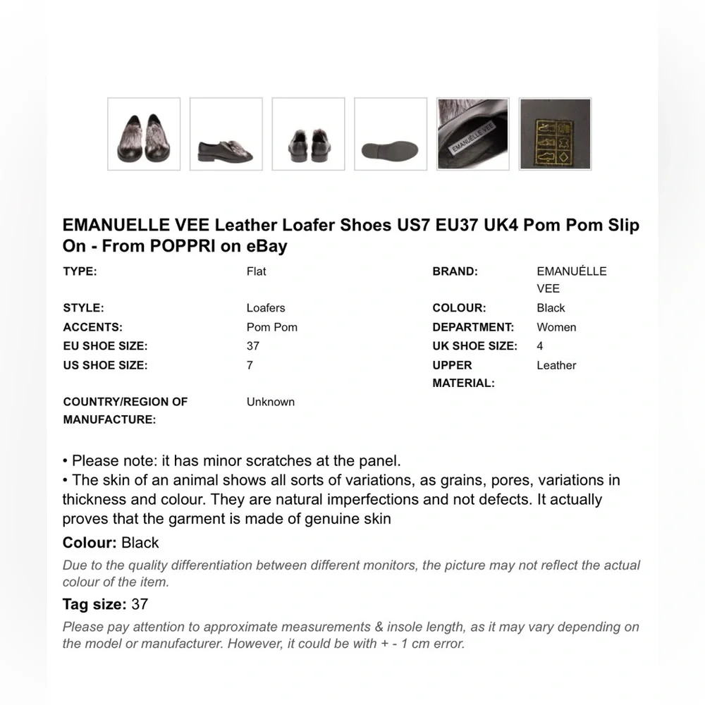 Emanuelle Vee Leather Loafter Shoes 37/7